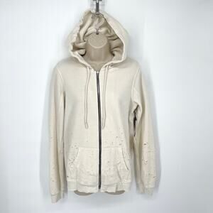 Cotton Citizen NEW Women's Distressed Hoodie in Bone Size M Long Sleeve Full Zip